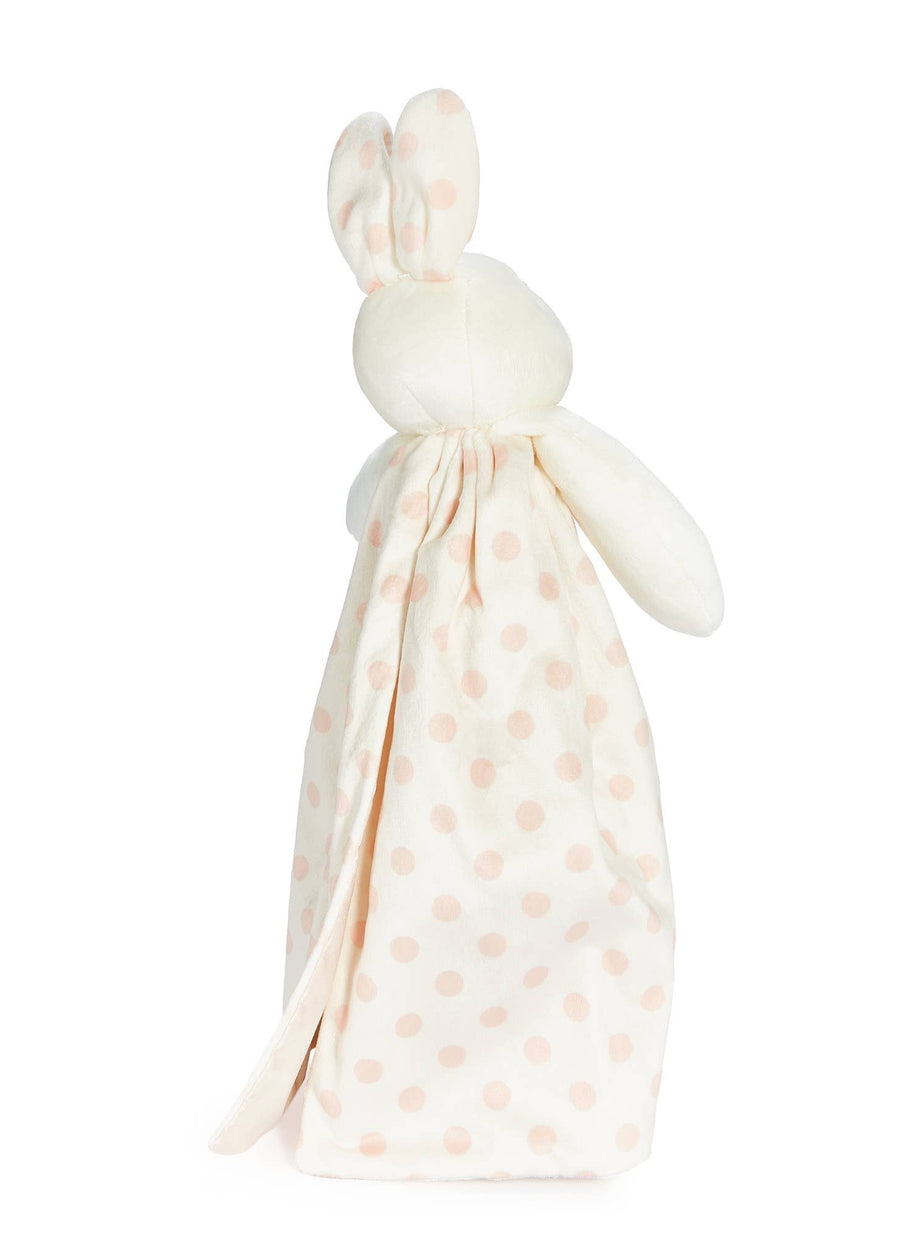 Balloon animal shaped like a bunny with a polka dot bag on a white background