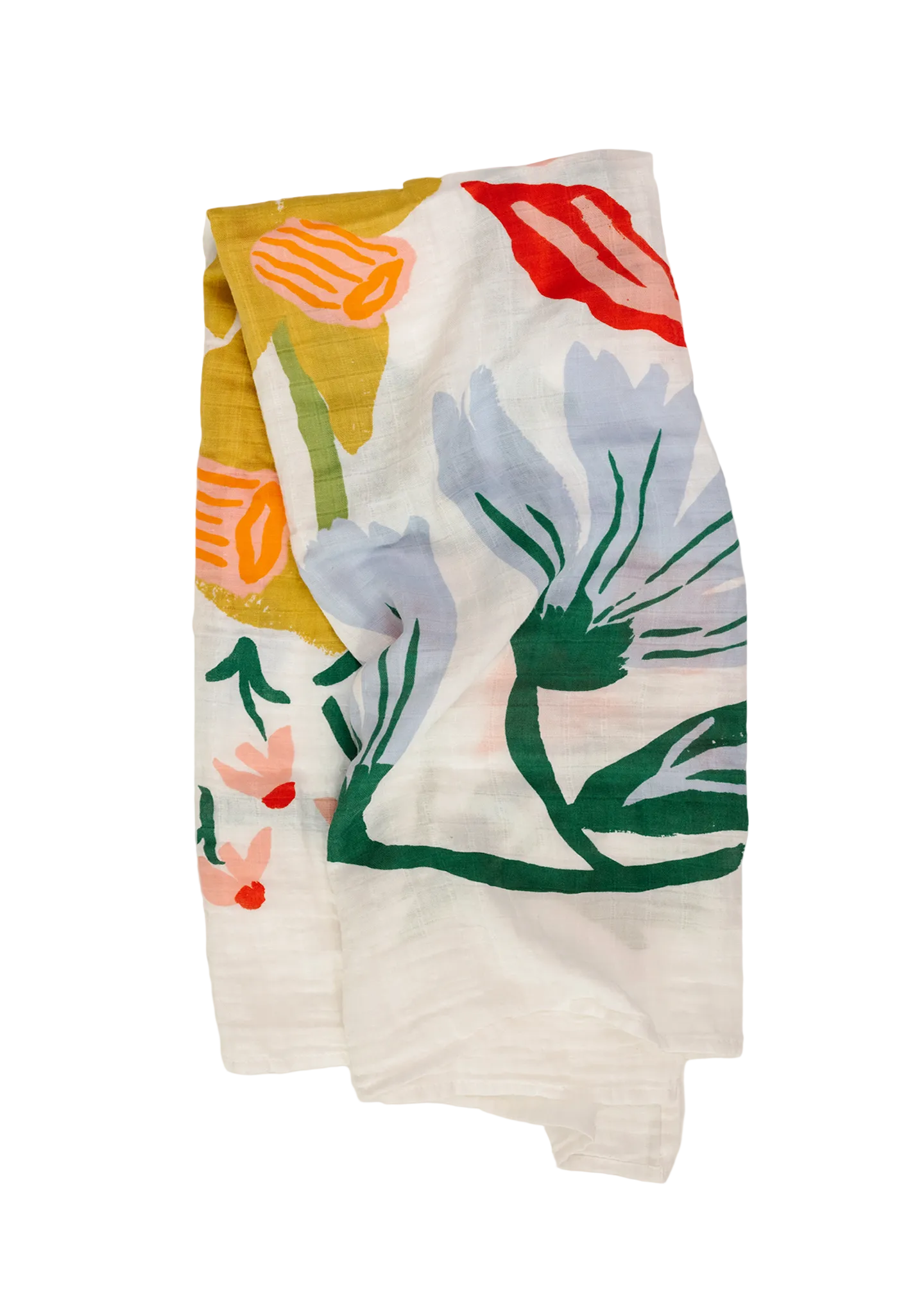 Colorful floral-patterned towel on a white background