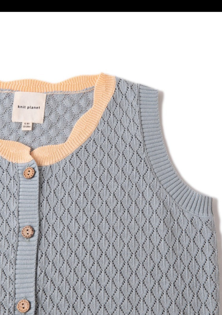 SHELL COLLAR KNIT VEST - LIGHT BLUE