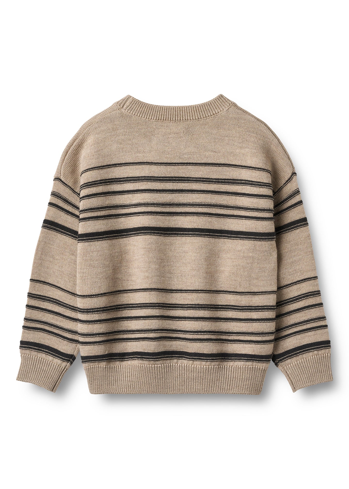 Beige sweater with black horizontal stripes on a white background
