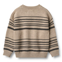 Beige sweater with black horizontal stripes on a white background