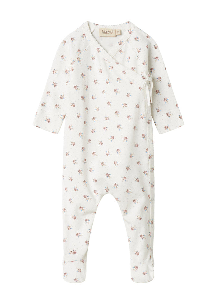 Baby onesie with floral pattern on a white background