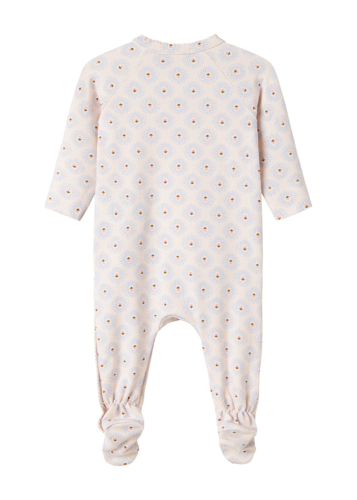 Baby onesie with a subtle pattern on a white background