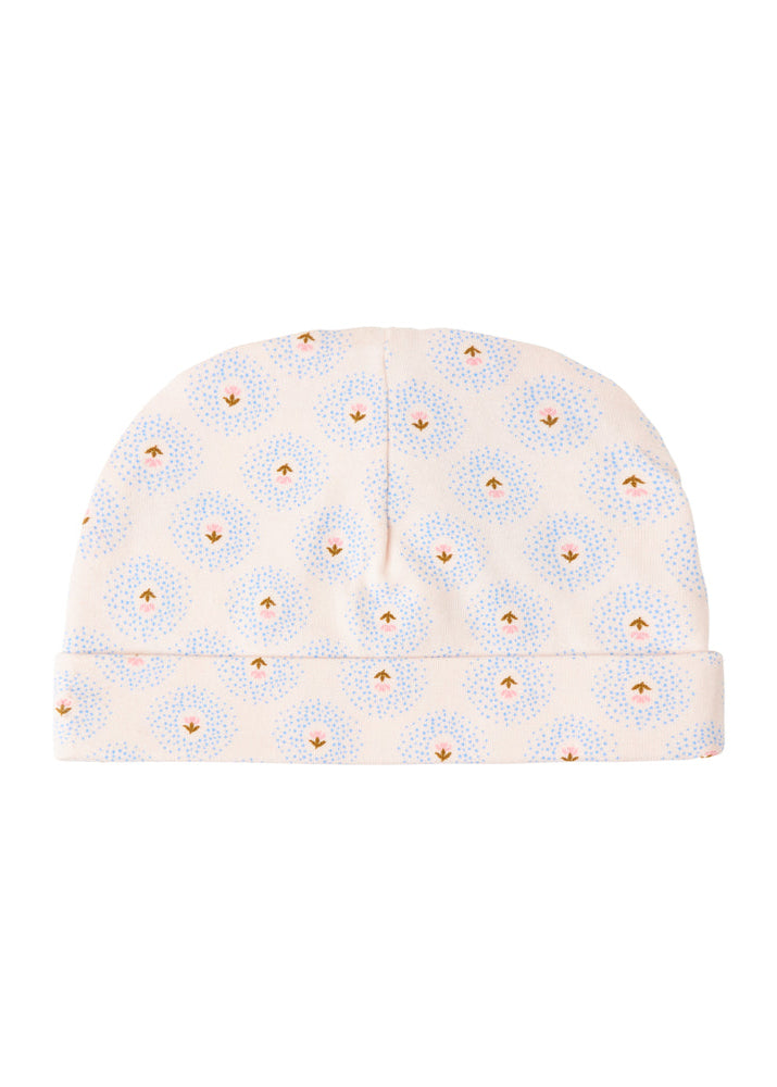 Baby hat with floral pattern on a white background
