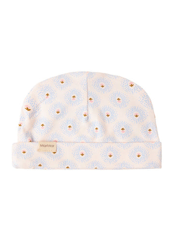 Baby hat with floral pattern on a white background
