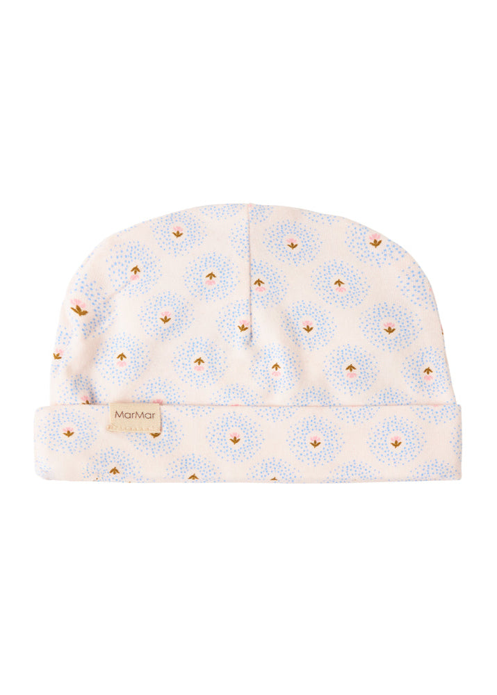 Baby hat with floral pattern on a white background
