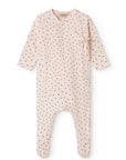 Baby onesie with red pattern on a white background