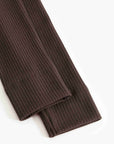 Close-up of brown ribbed sweater cuffs on a white background