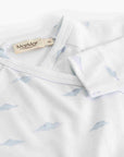 White shirt with blue whale pattern and MarMar Cph label on a white background
