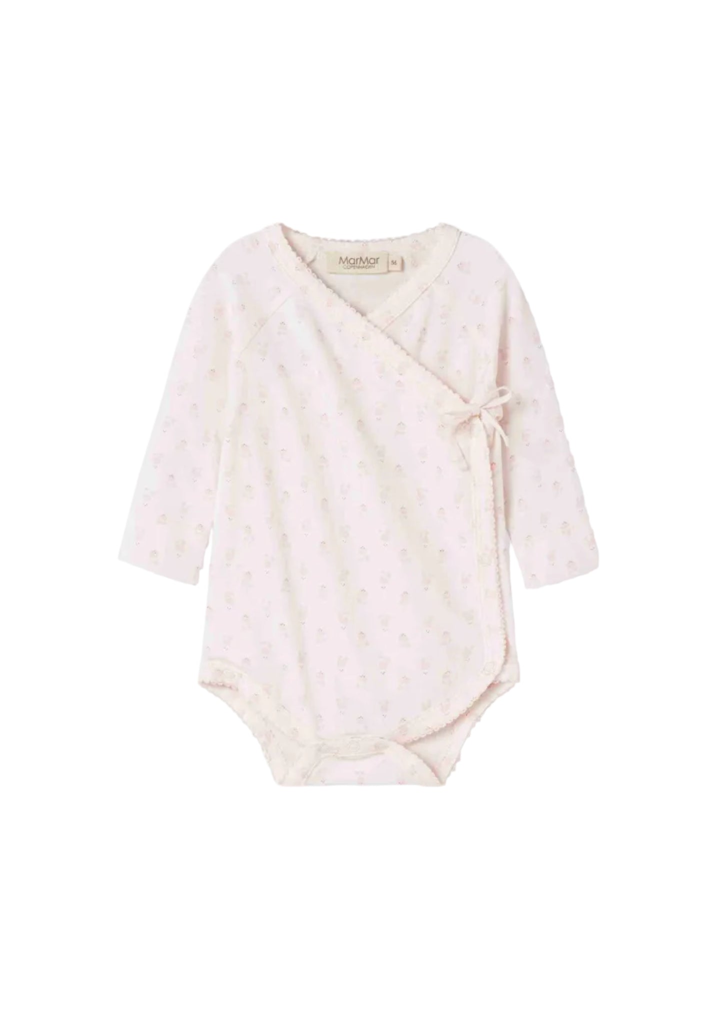 Baby bodysuit with long sleeves on a white background