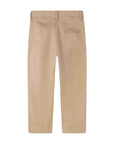 A pair of beige straight-leg pants shown from the back, featuring a belt loops, waistband, and a single welt pocket on the right side, set against a plain white background.