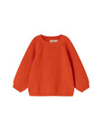 A bright orange knit crewneck sweater with raglan sleeves, displayed flat against a clean white background.