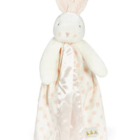 White bunny plush toy with a blanket on a white background