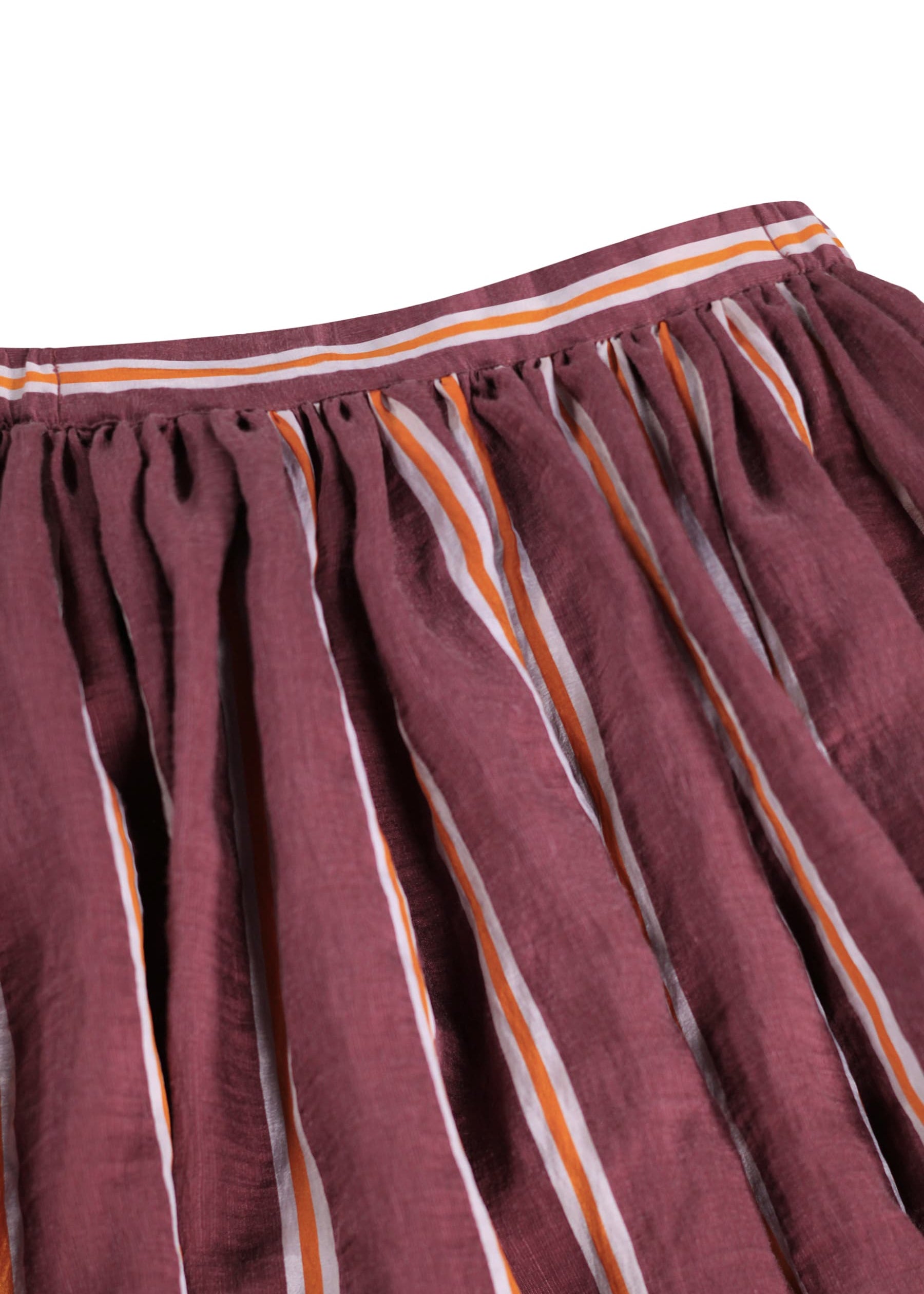 Maroon skirt with striped waistband on a white background