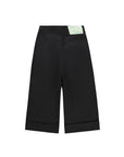 Black wide-leg pants with a brand label on a white background