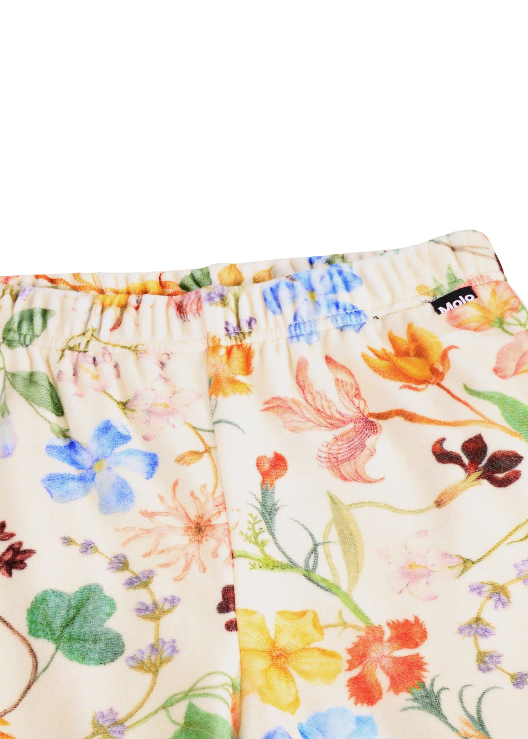 Floral-patterned fabric with colorful flowers on a white background