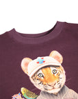 Maroon sweatshirt with a tiger wearing a cap and sunglasses design on a white background