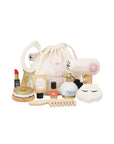 Set of children's makeup and grooming toys with a drawstring bag labeled 'Le Toy Van' on a white background.