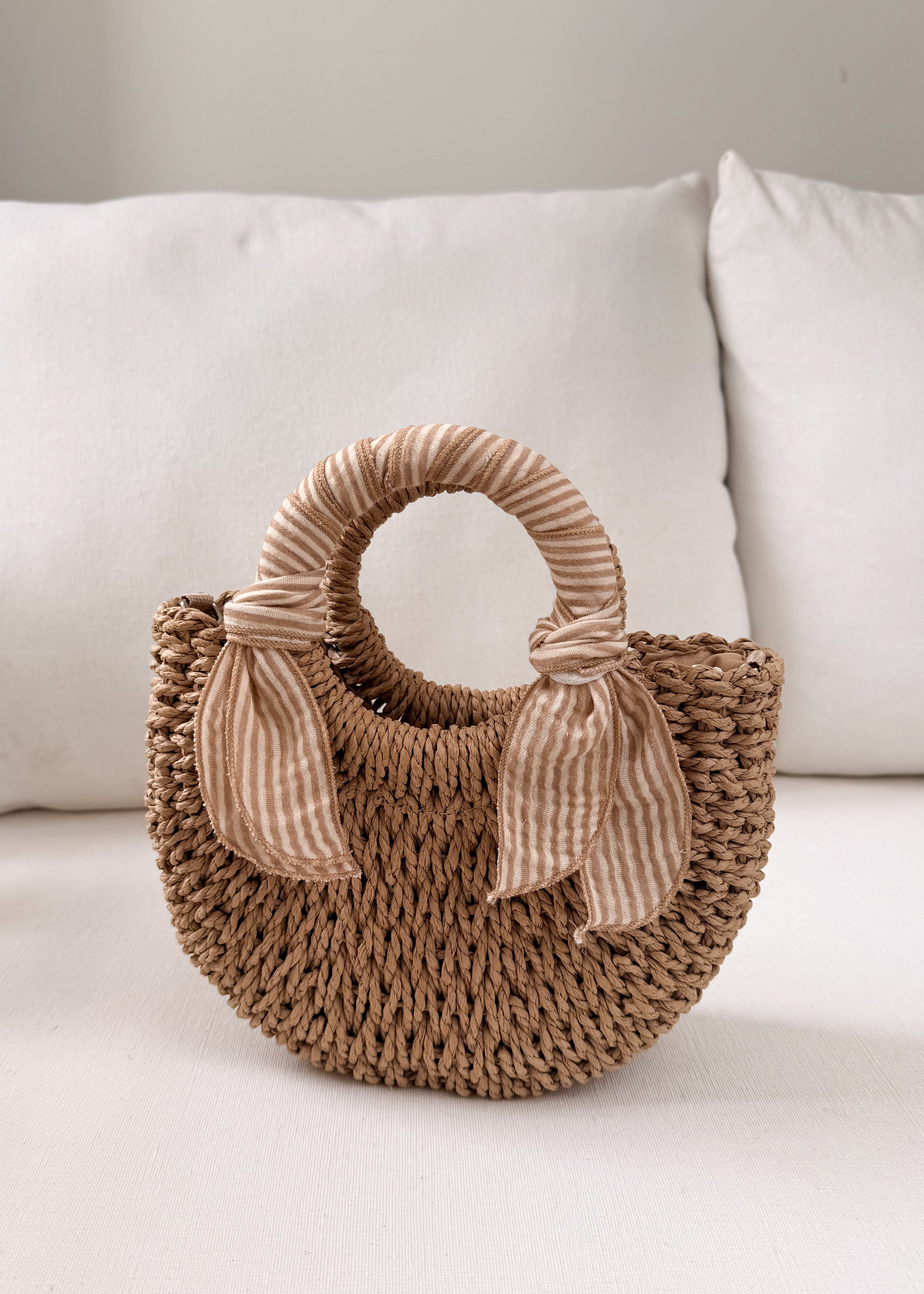 MINI STRAW BAG - TOFFEE LINES