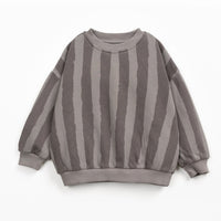 Gray and white striped sweater on a white background