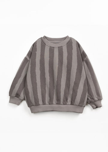 Gray and white striped sweater on a white background
