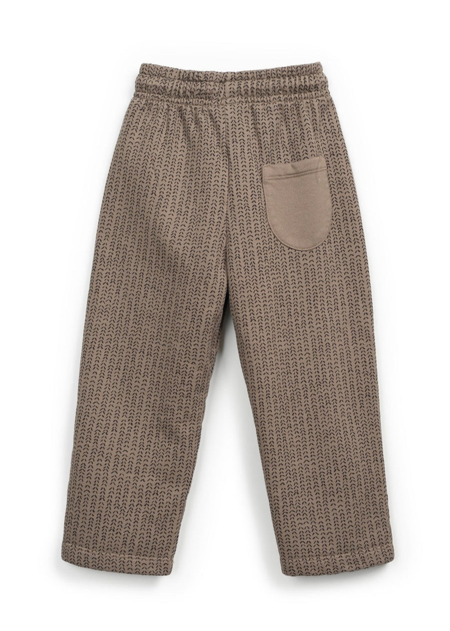Brown woven pants with a pocket on a white background