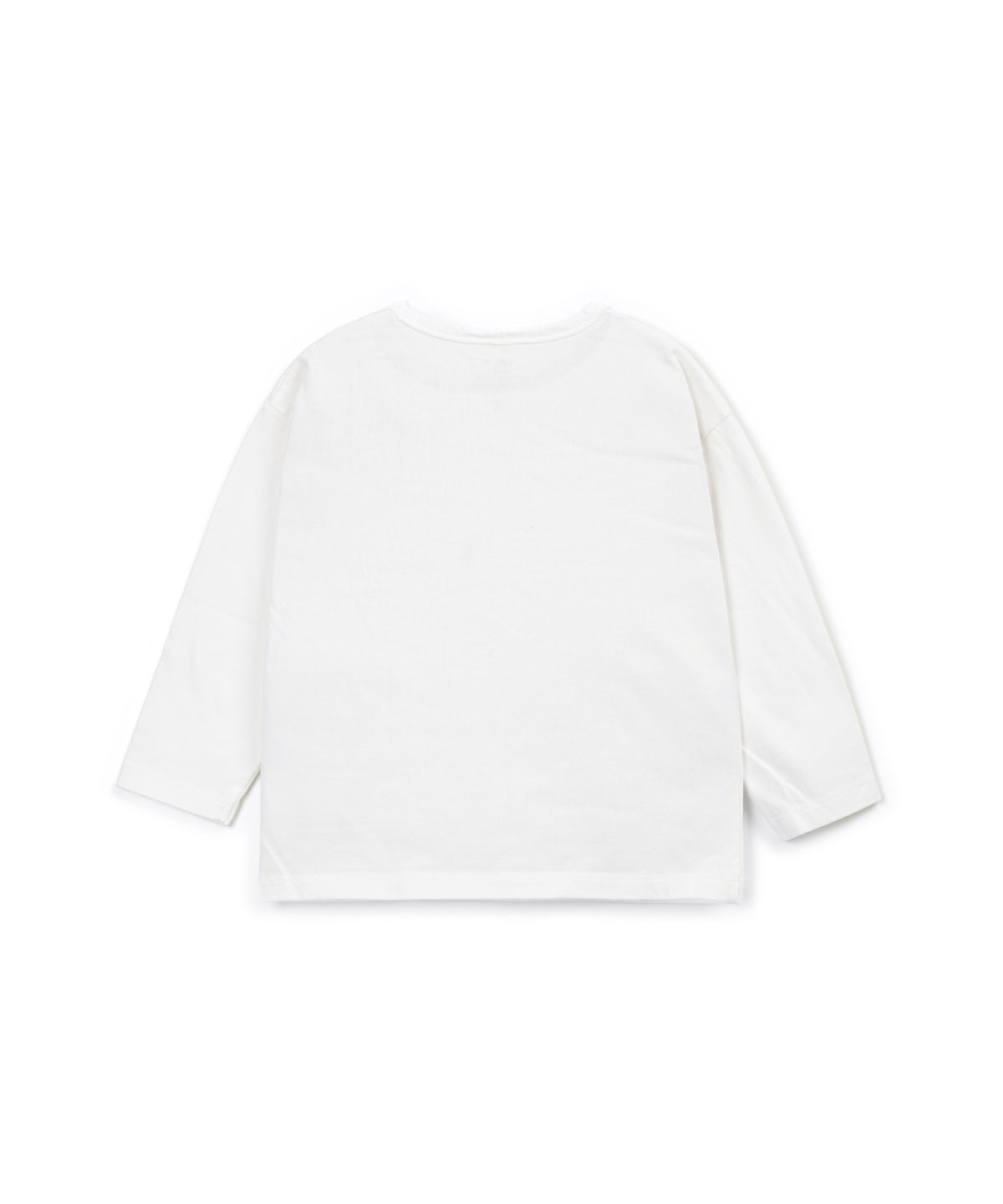 A plain white long-sleeve t-shirt shown from the back, laid flat against a clean white background.