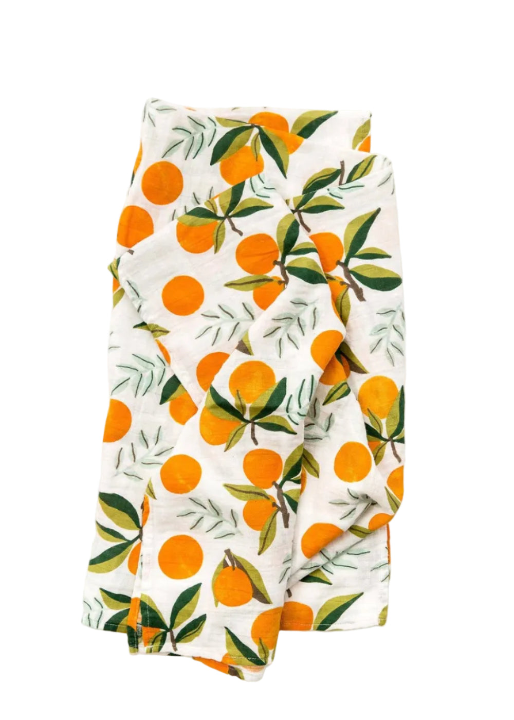 Fabric with orange and leaf pattern on a white background