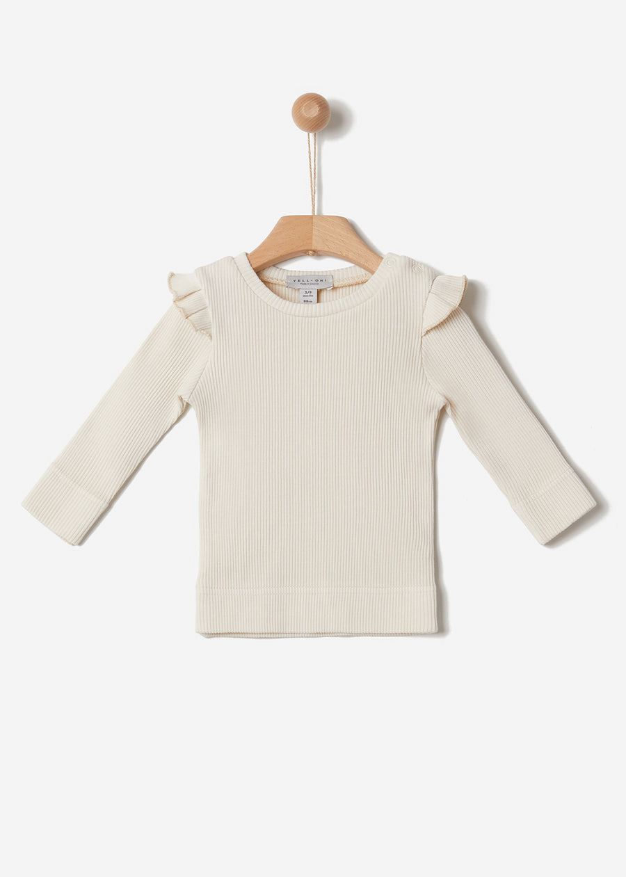 RIBBED RUFFLE TEE - EGG NOG