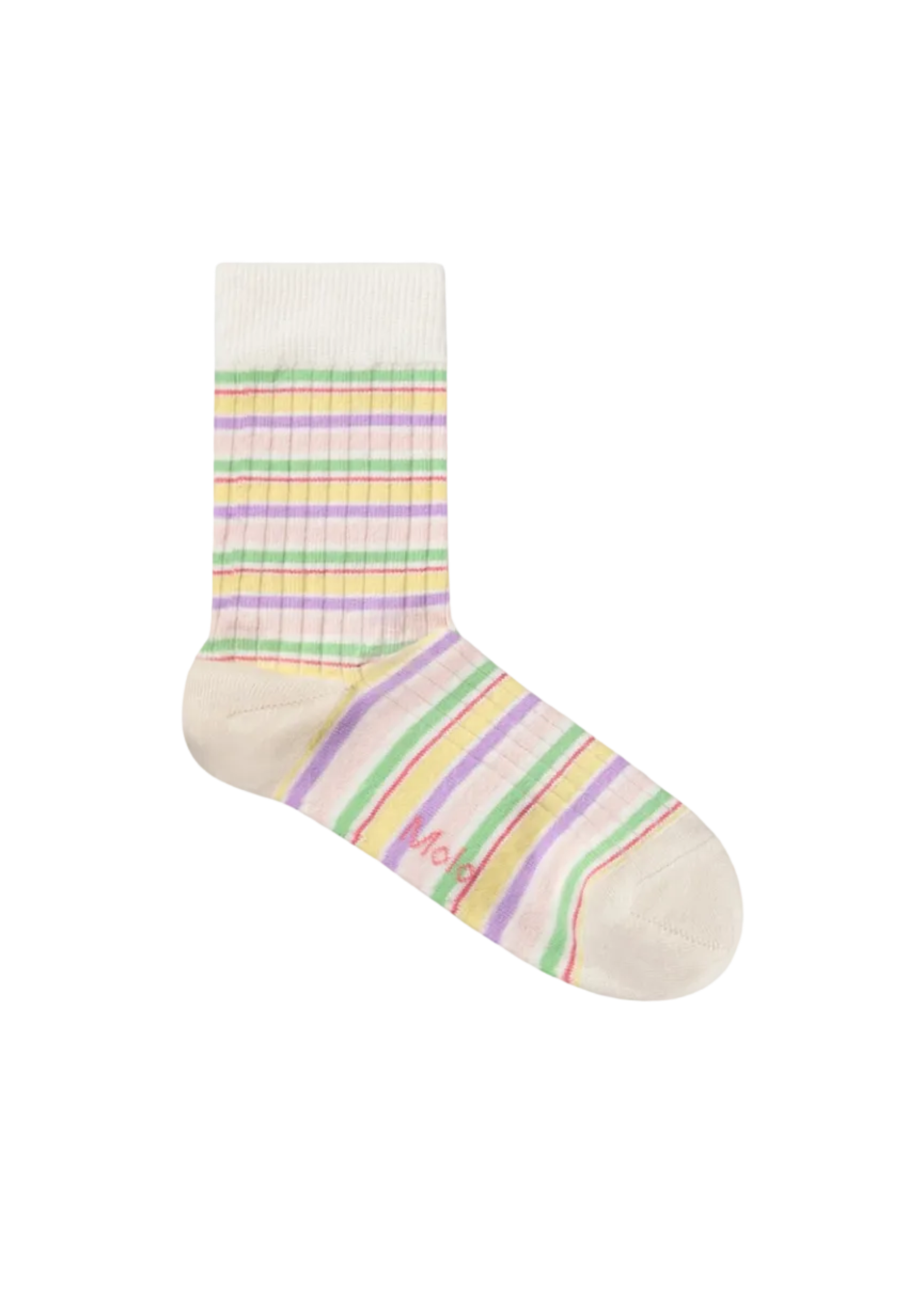Striped sock with pastel colors on a white background