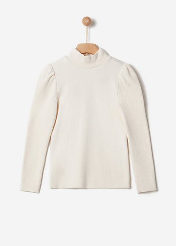 HIGH NECK JACQUARD TOP - EGG NOG