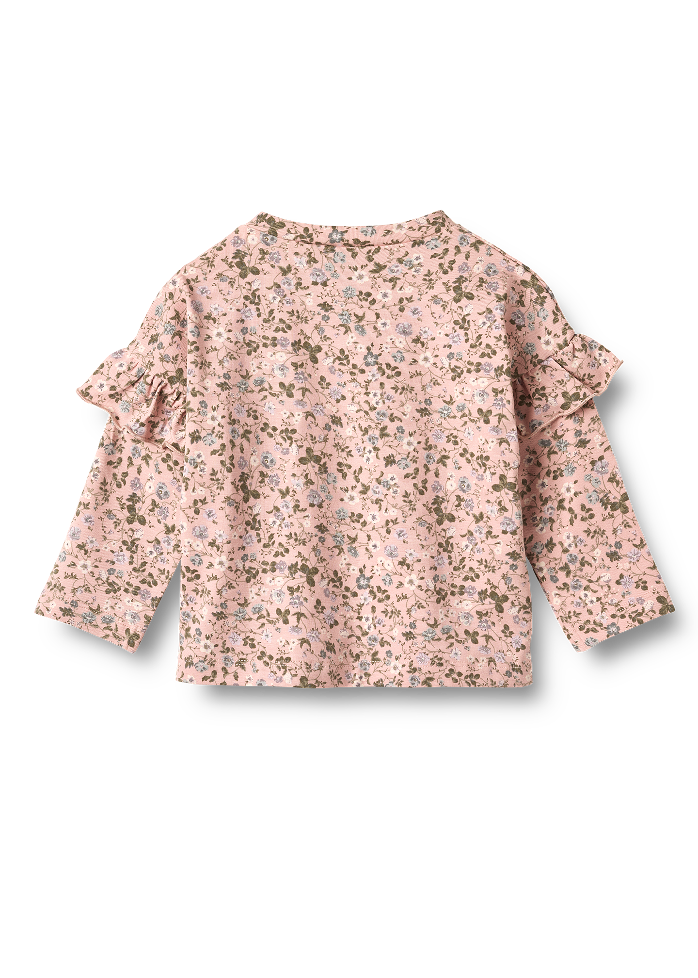 Floral blouse with ruffled sleeves on a white background