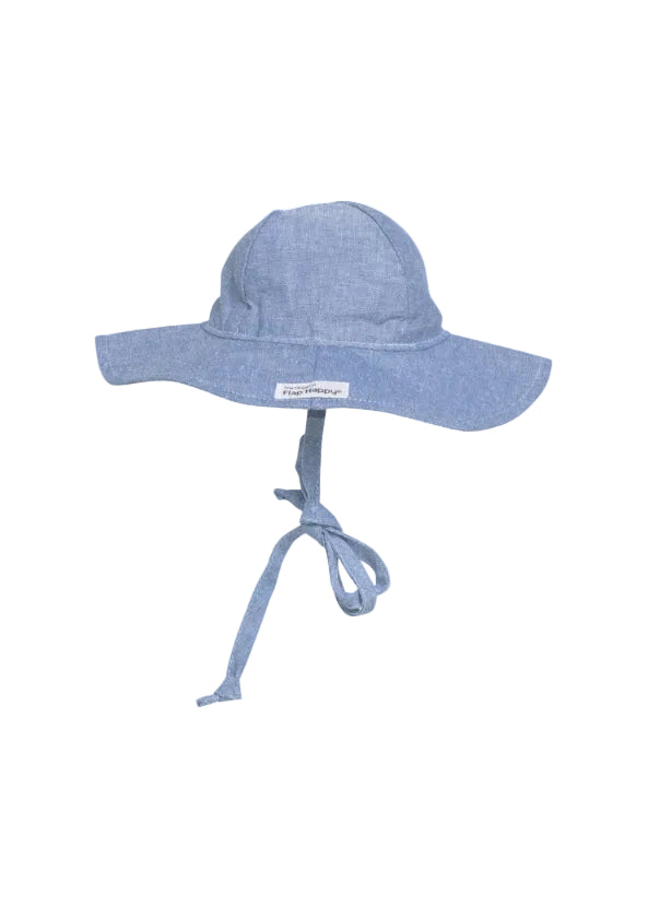 Blue sun hat with a tie on a white background