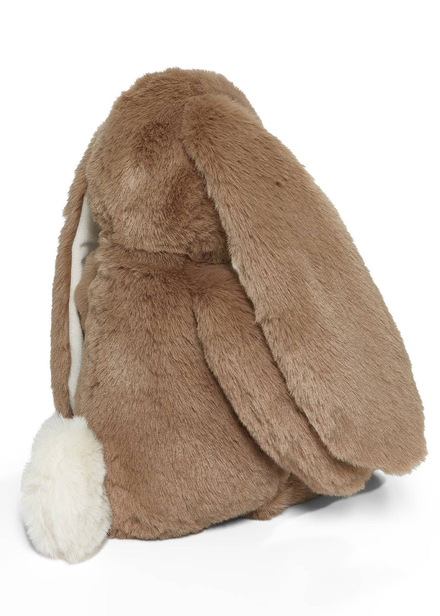 Brown plush bunny toy on a white background