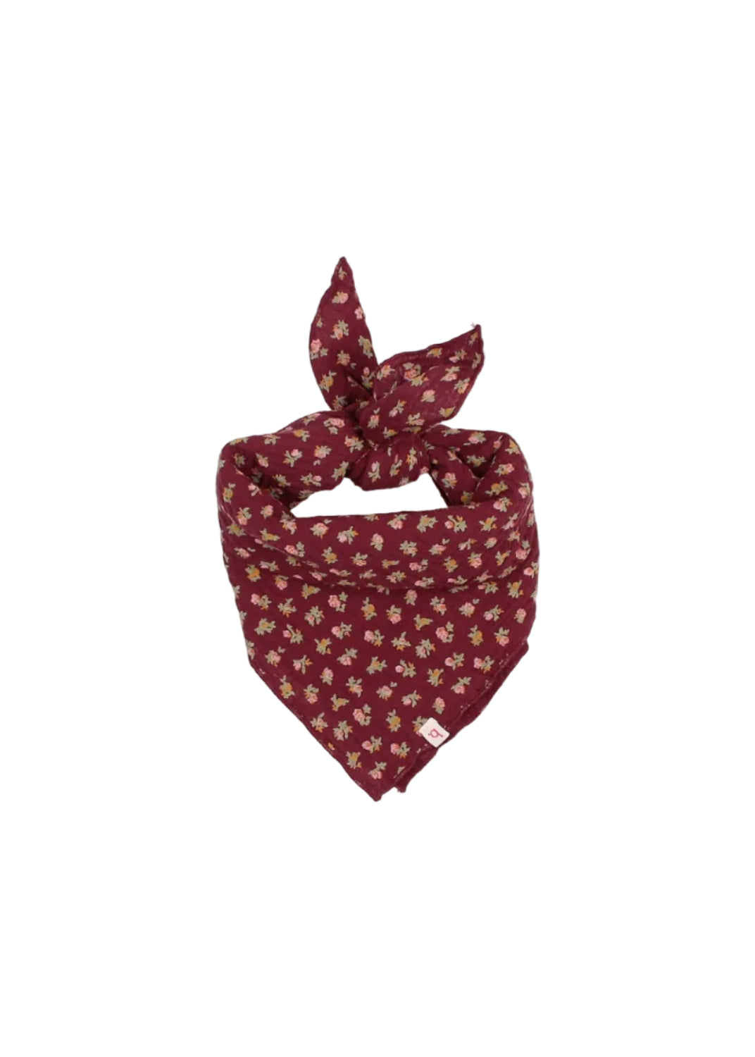 Maroon bandana with floral pattern on a white background