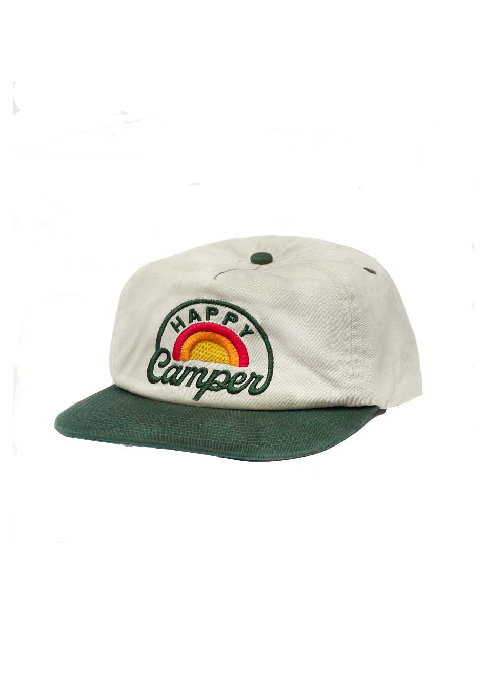 Cap with 'Happy Camper' text on a white background
