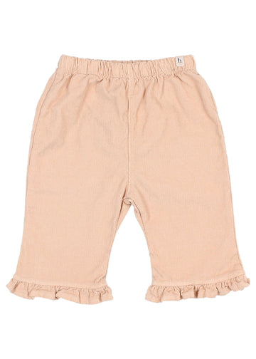 Pink pants with ruffles on a white background