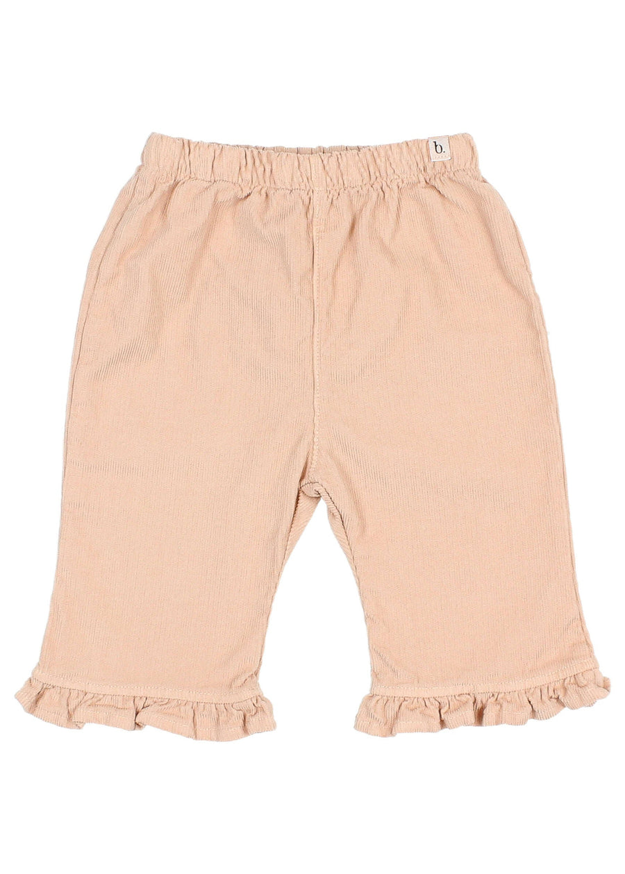 Pink pants with ruffles on a white background
