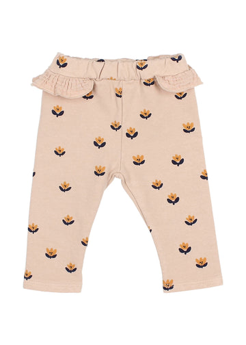 Beige baby pants with floral pattern on a white background