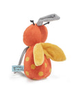 Plush toy resembling a ladybug with an orange body and yellow spots on a white background
