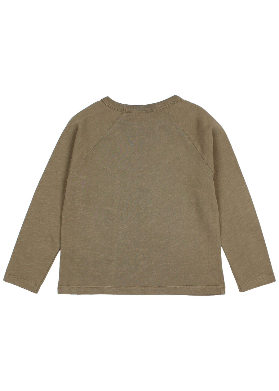 Back view of a brown long-sleeve shirt on a white background