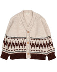 Beige cardigan with brown pattern on a white background