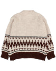Beige sweater with brown and black pattern on a white background