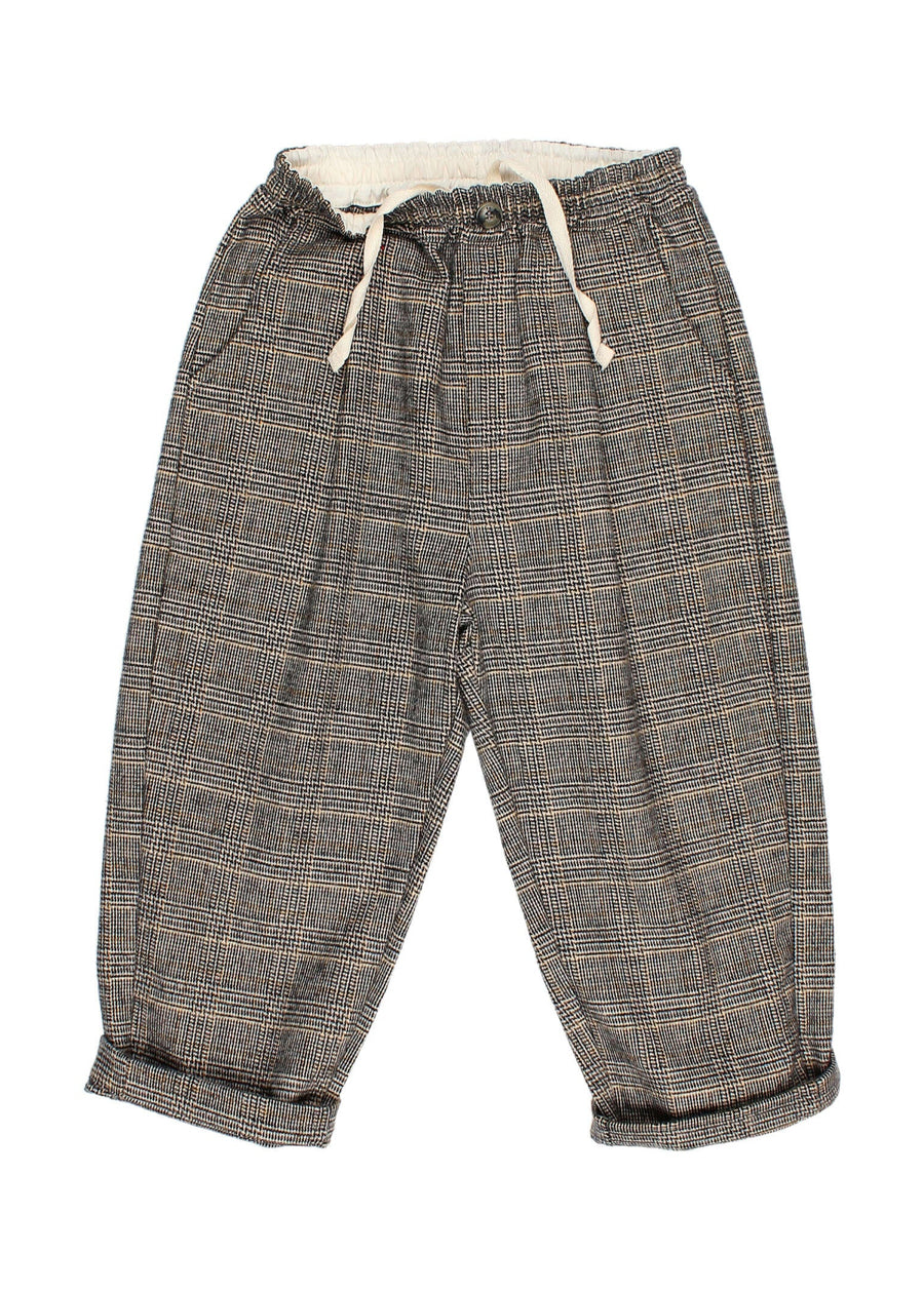 Plaid pants with drawstring on a white background
