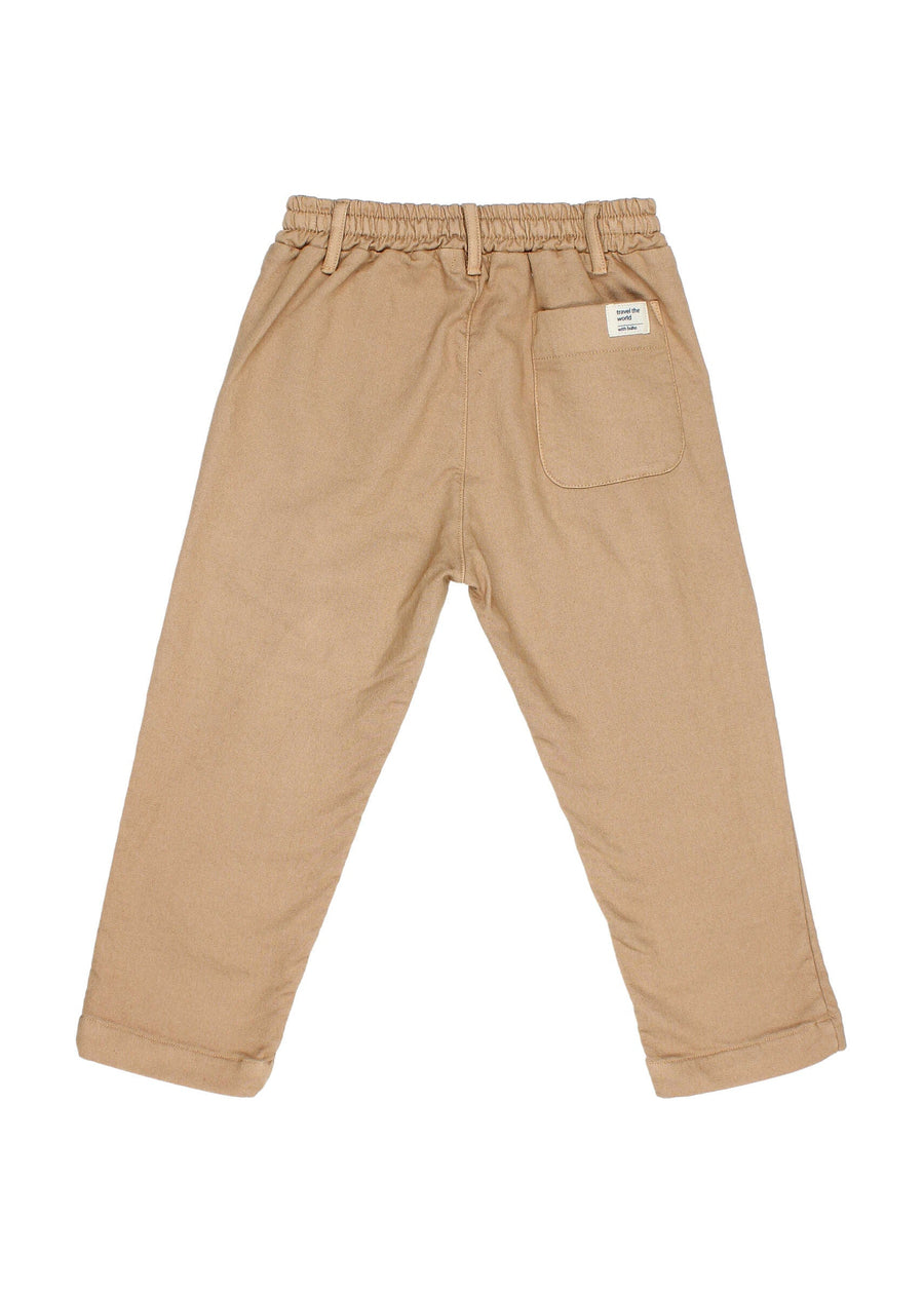 Beige pants with a pocket on a white background
