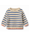 Striped sweater with blue and beige colors on a white background