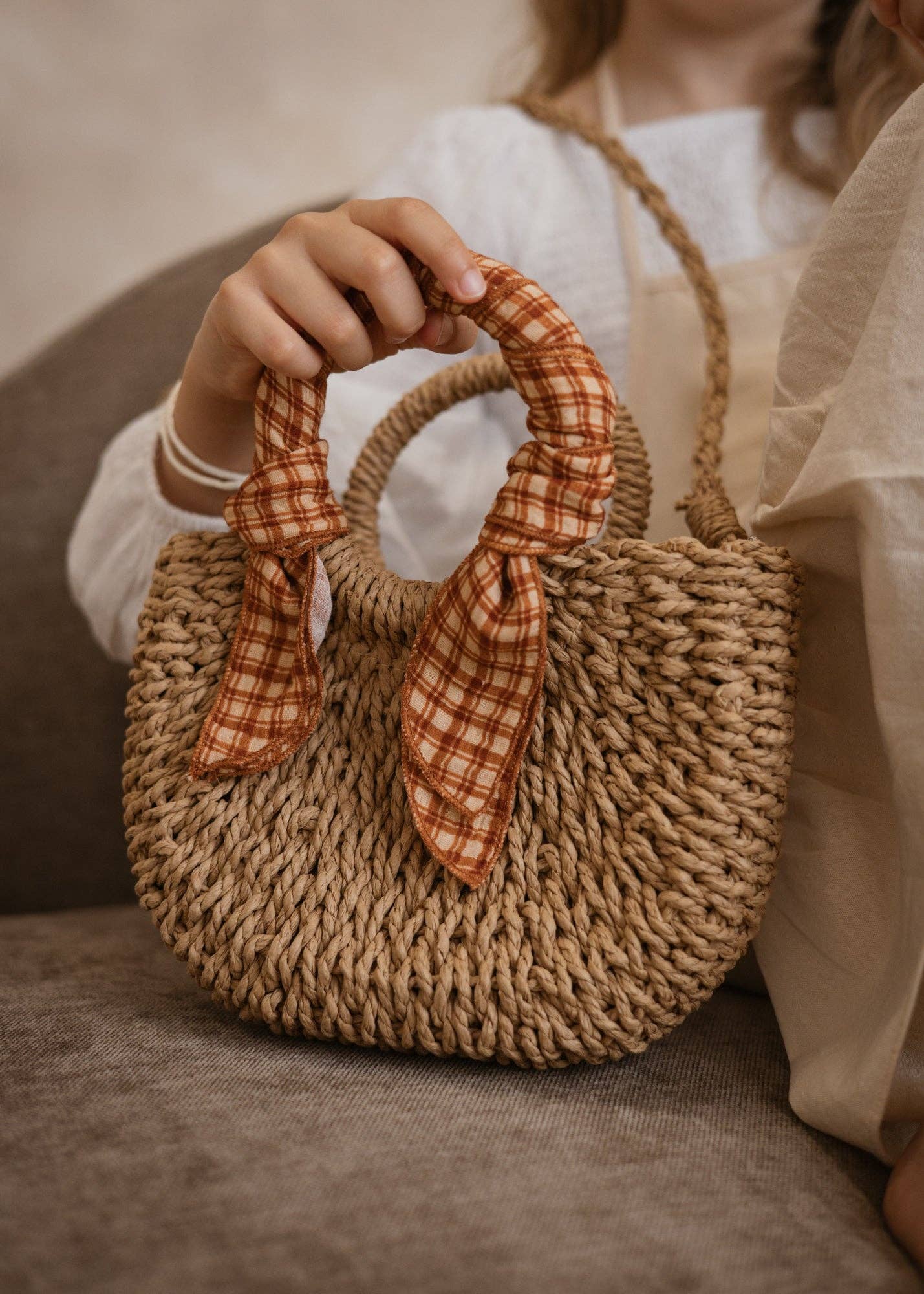 MINI STRAW BAG - HONEY PLAID