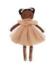 Plush doll with a beige dress on a white background