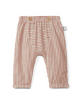 Red and white striped baby pants on a white background