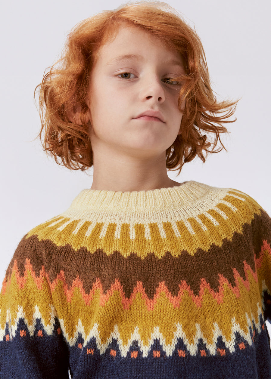 BAE WOOLEN SWEATER - NAVY/MUSTARD